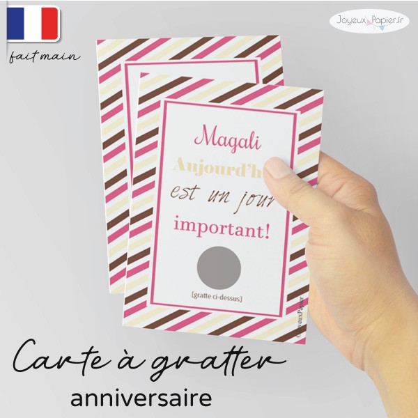 le grand grattage anniversaire Carte A Gratter Anniversaire Modele Rayures Rose Marron Ivoire le grand grattage anniversaire