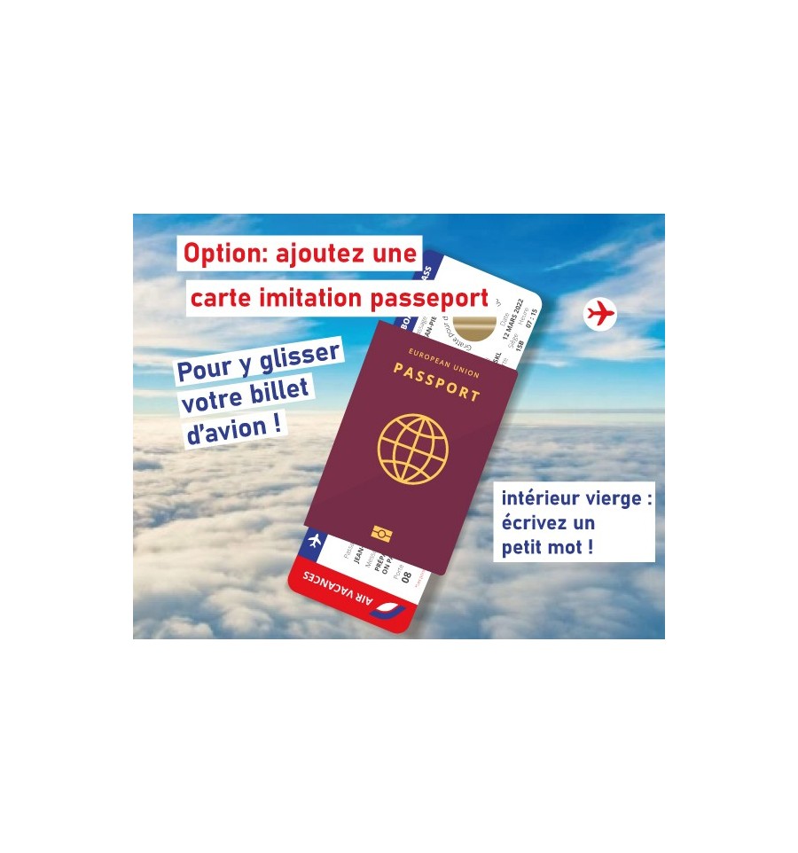 Billet avion à remplir ou personnalisable à gratter Carte d'embarquement  surprise annonce voyage originale cadeau noel personnalisé vacances -   France