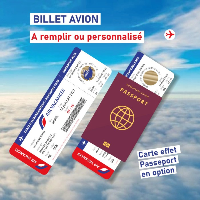 Modèle de carte d'embarquement bleu, billet d'embarquement, billet d'avion,  billet de destination de billet surprise modifiable imprimable Gift  Surprise Holiday -  France