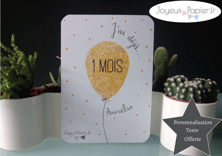 Carte Personnalisee Photo Etapes Bebe Moisiversaire Modele Glitter Dore