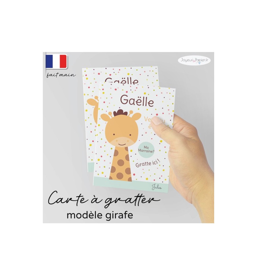 Carte à gratter demande parrain marraine modèle girafe