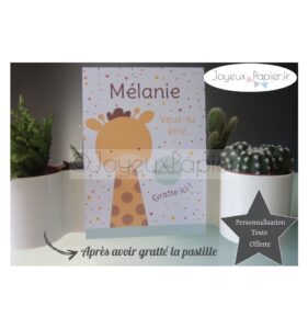 Carte à gratter demande parrain marraine modèle girafe