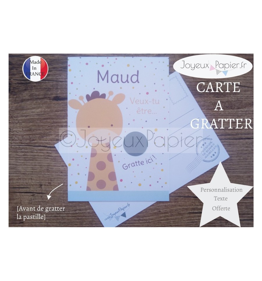 Carte à gratter demande parrain marraine modèle girafe