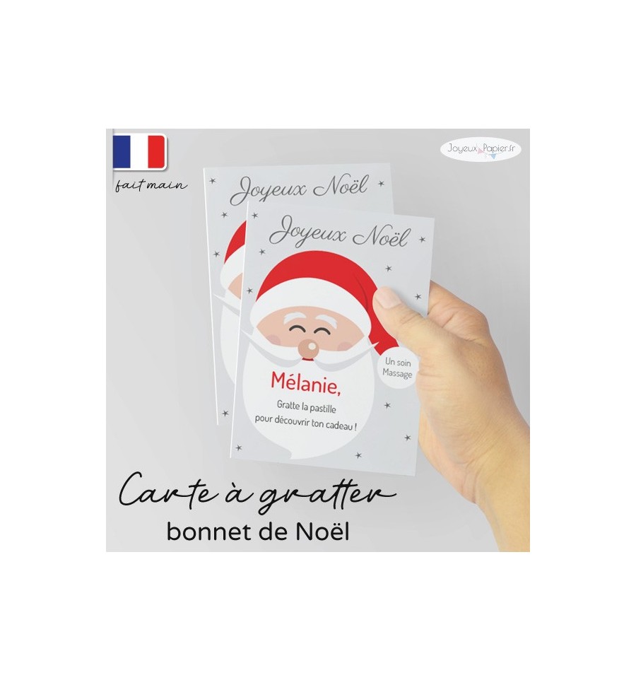 Carte à gratter personnalisé cadeau surprise modèle bonnet père Noël