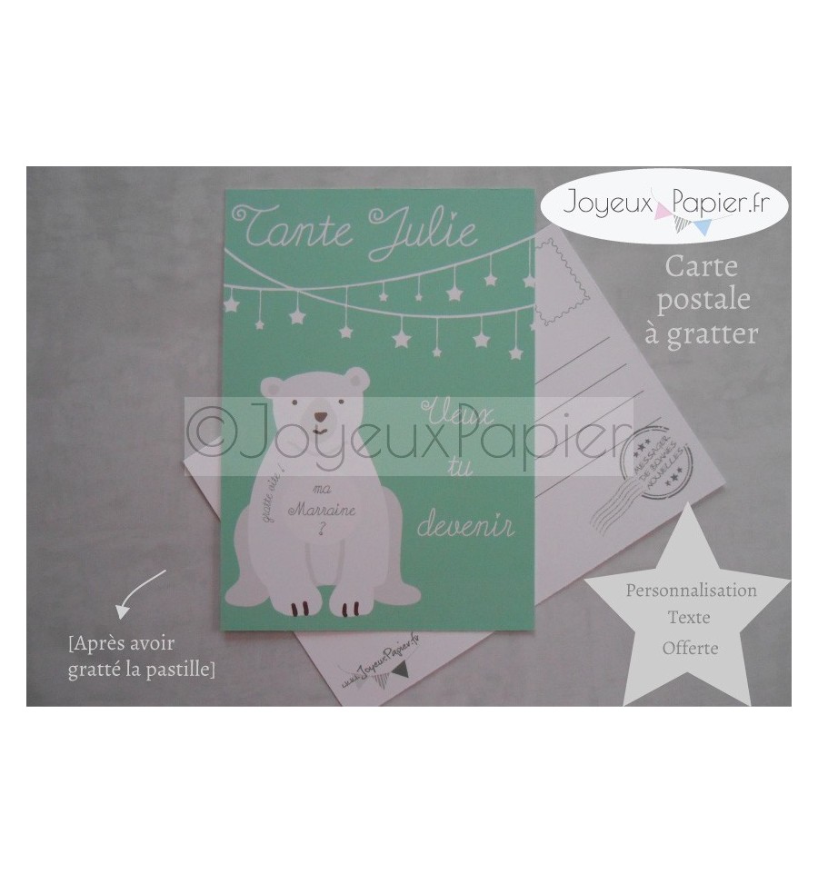 Carte à gratter demande parrain marraine ours polaire