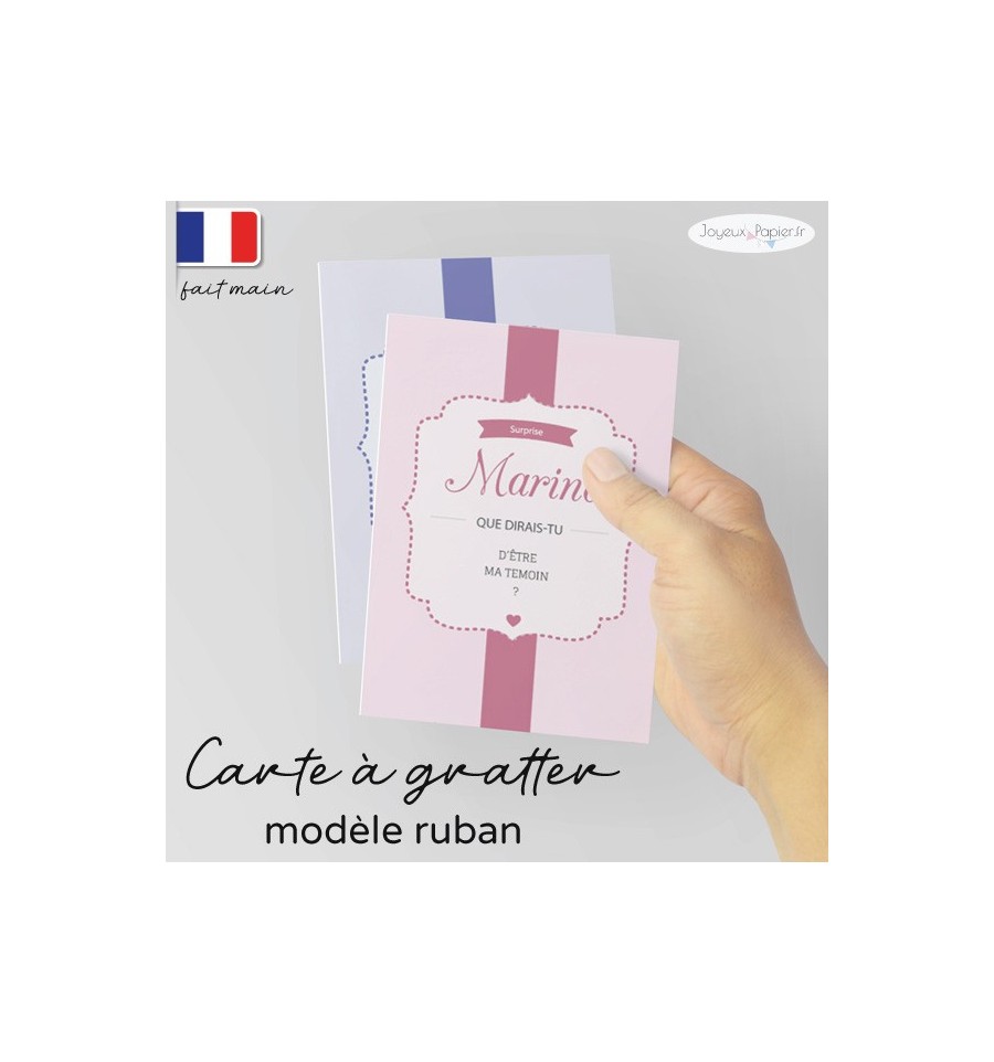 Carte à gratter demande témoin mariage modèle ruban