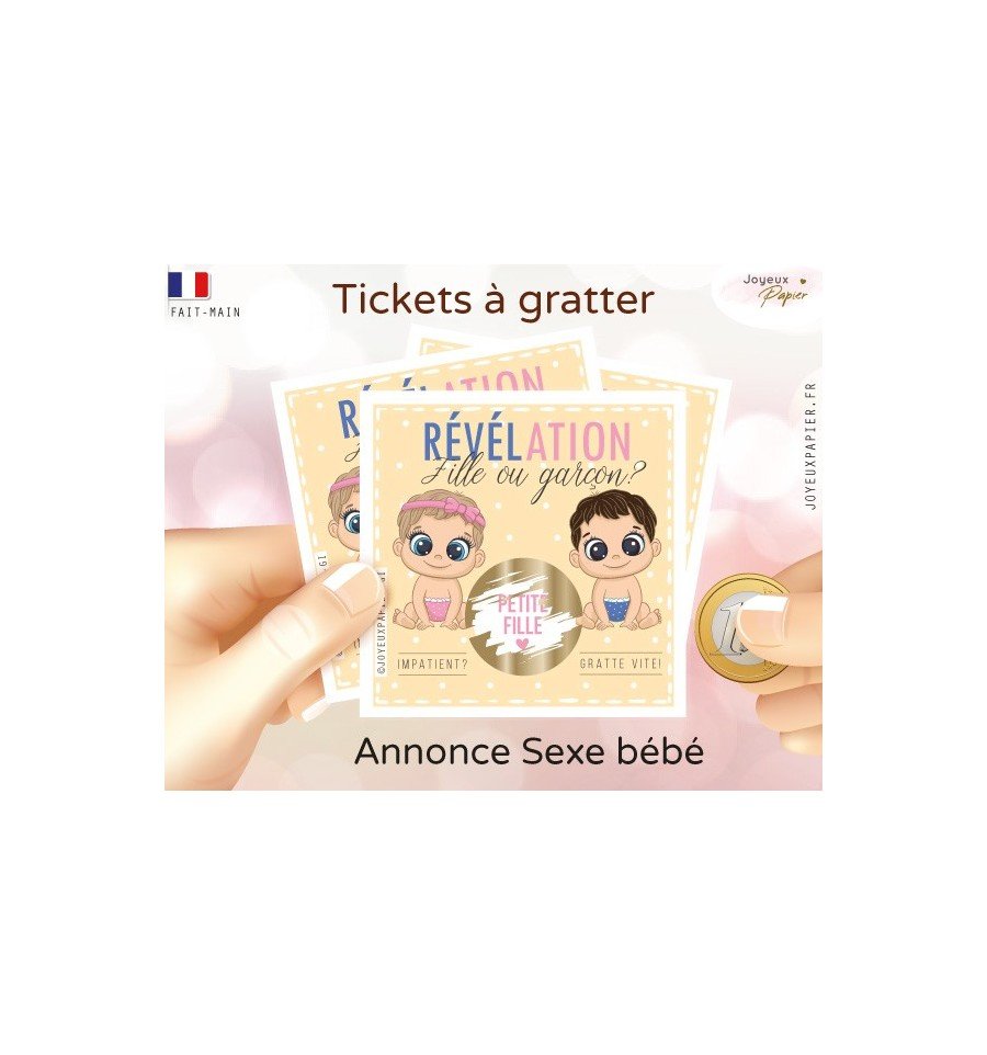 Ticket mini carte à gratter fille ou garçon révélation sexe bébé
