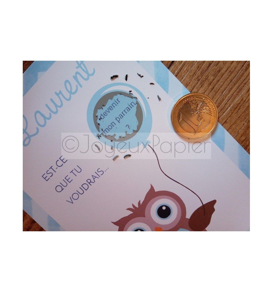 Carte à gratter demande parrain marraine hibou