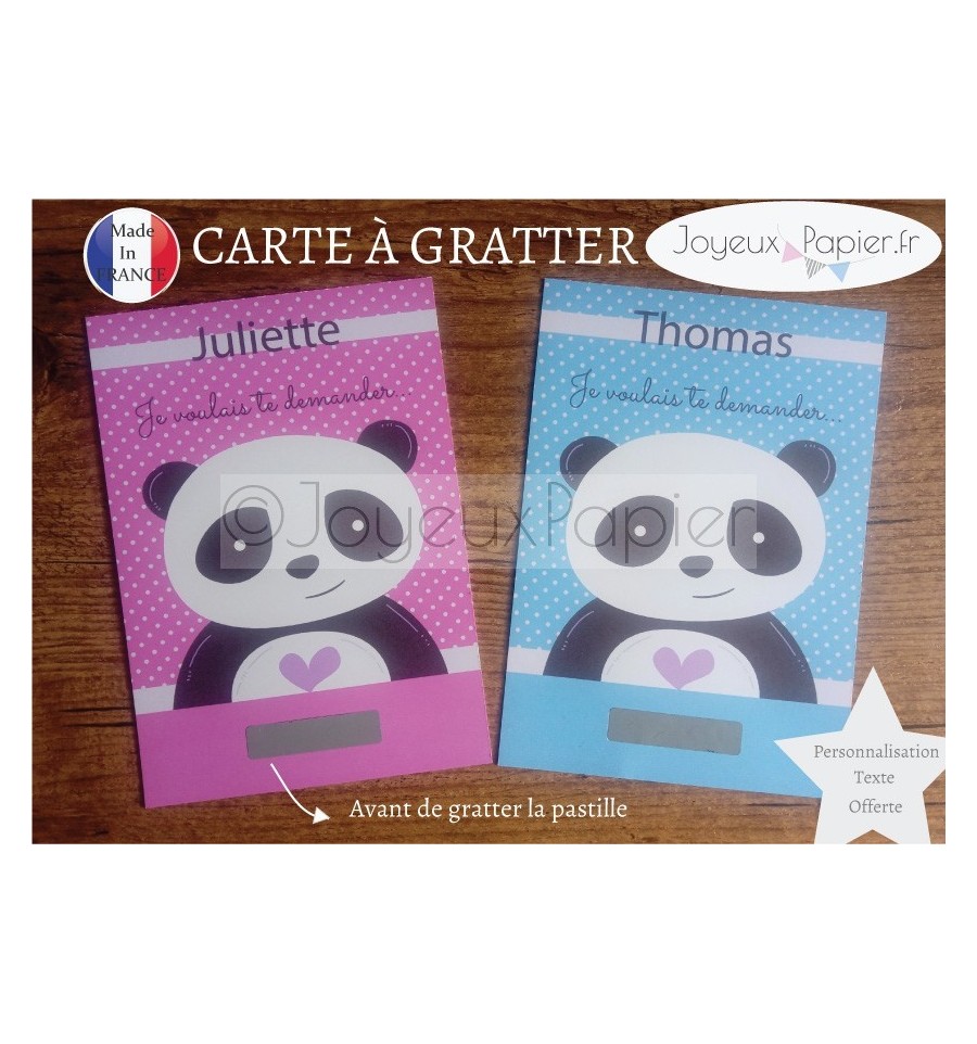 Carte à gratter parrain marraine modèle panda