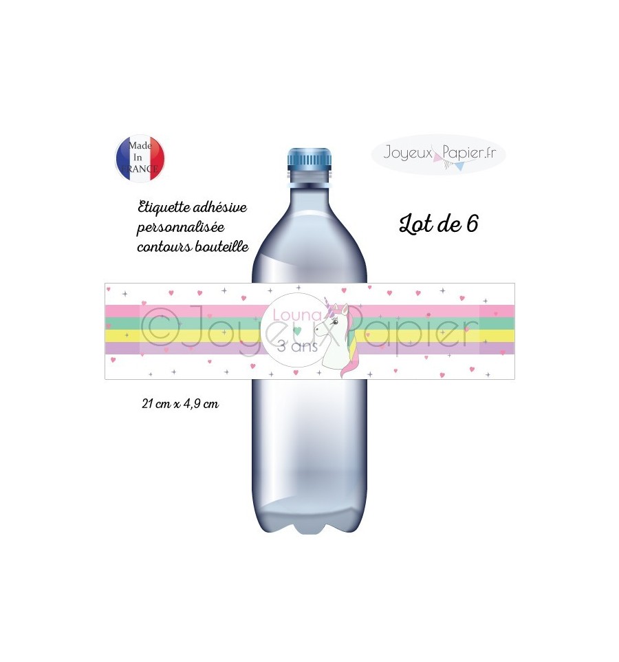 Etiquette adhésive personnalisée contours de bouteille licorne