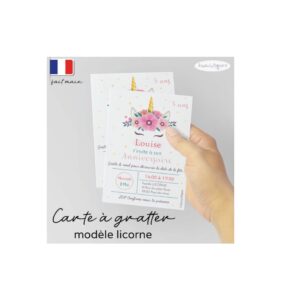Carte a gratter invitation anniversaire licorne