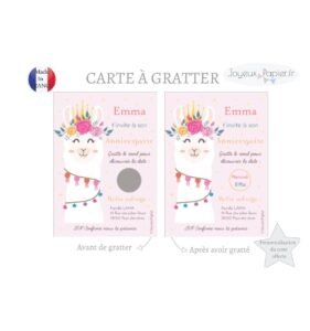 Carte a gratter invitation anniversaire lama