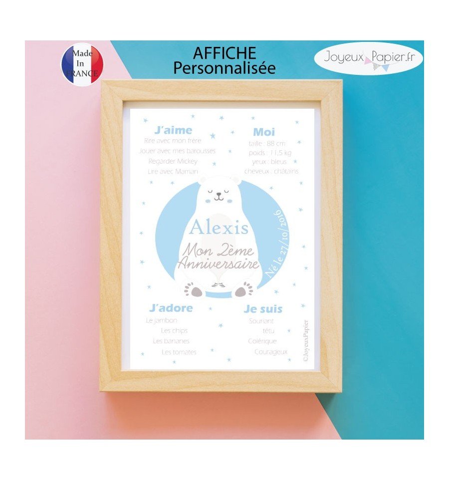 Affiche 1er anniversaire garçon ours polaire