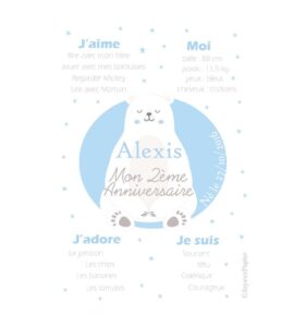 Affiche anniversaire 2 ans garçon ours