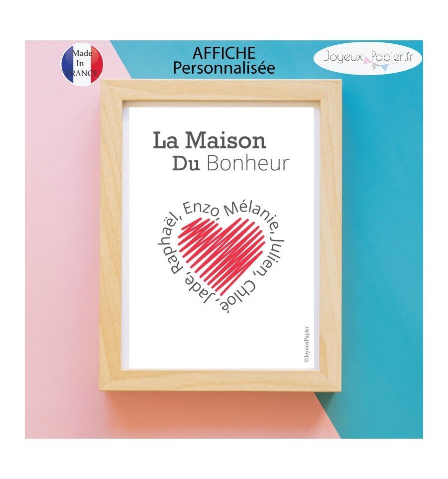 Affiche personnalisée famille la maison du bonheur