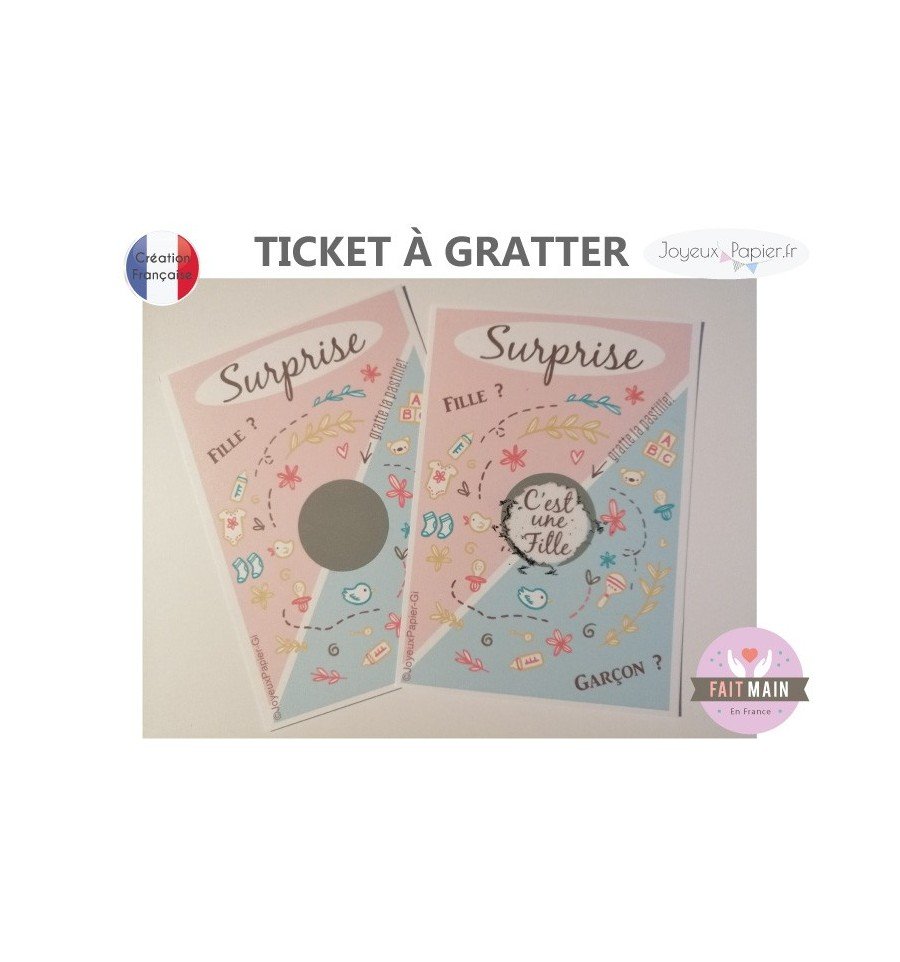 Ticket carte à gratter annonce sexe bébé surprise fille garçon