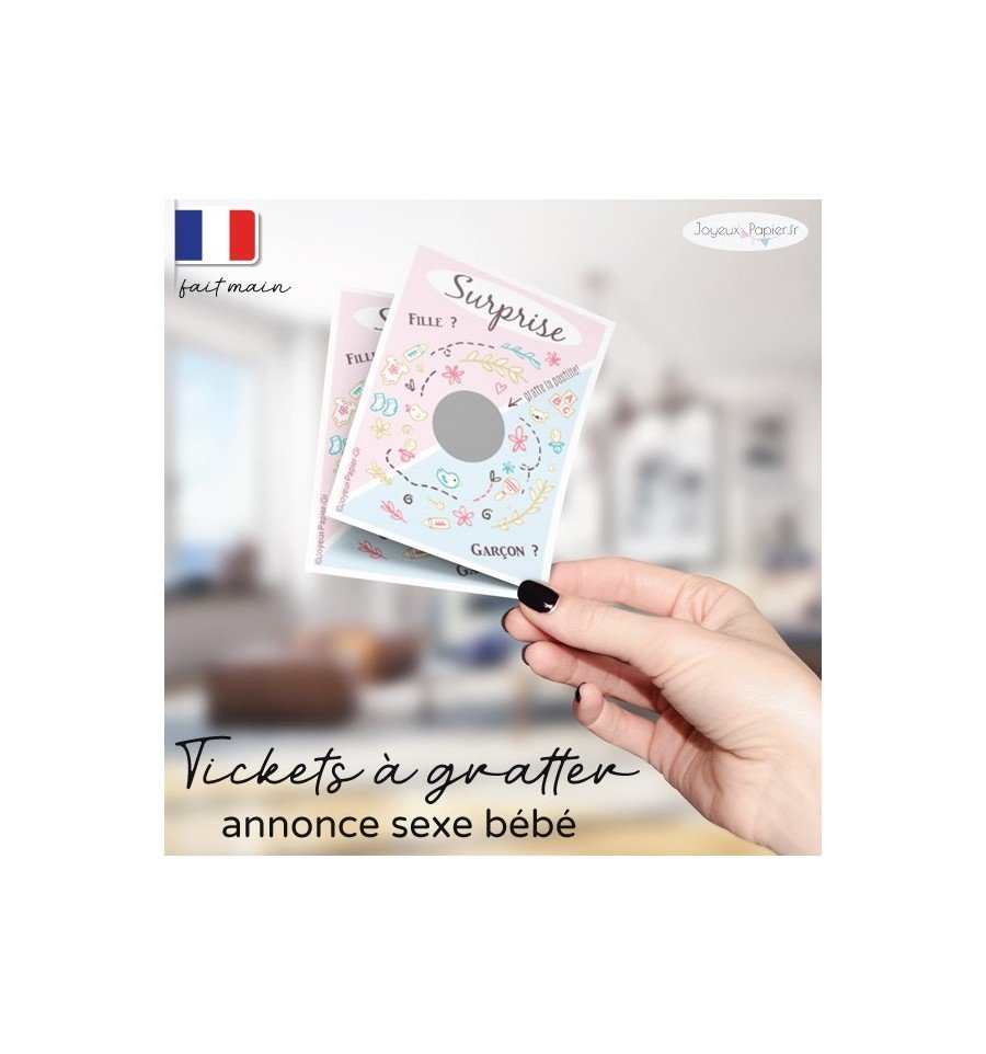 Ticket carte à gratter annonce sexe bébé surprise fille garçon