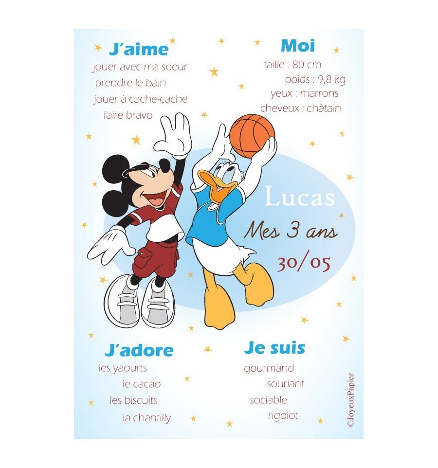 Affiche anniversaire garçon mickey donald