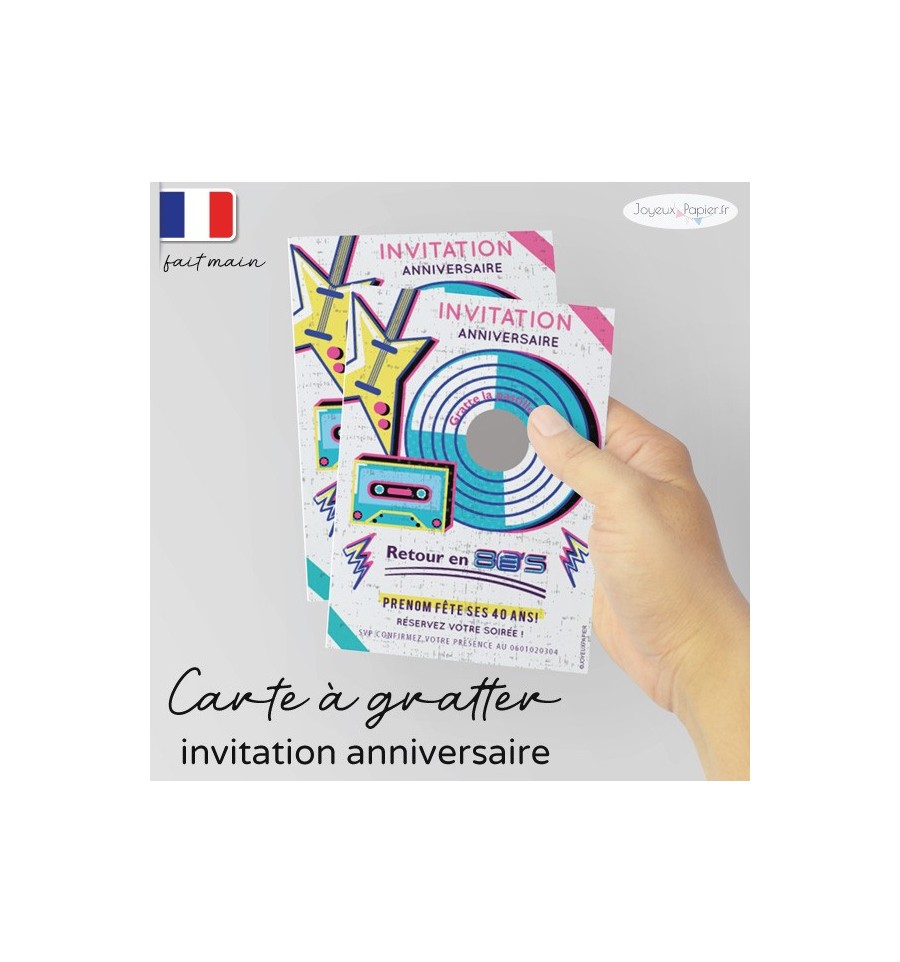 Carte à gratter invitation anniversaire adultes année 80