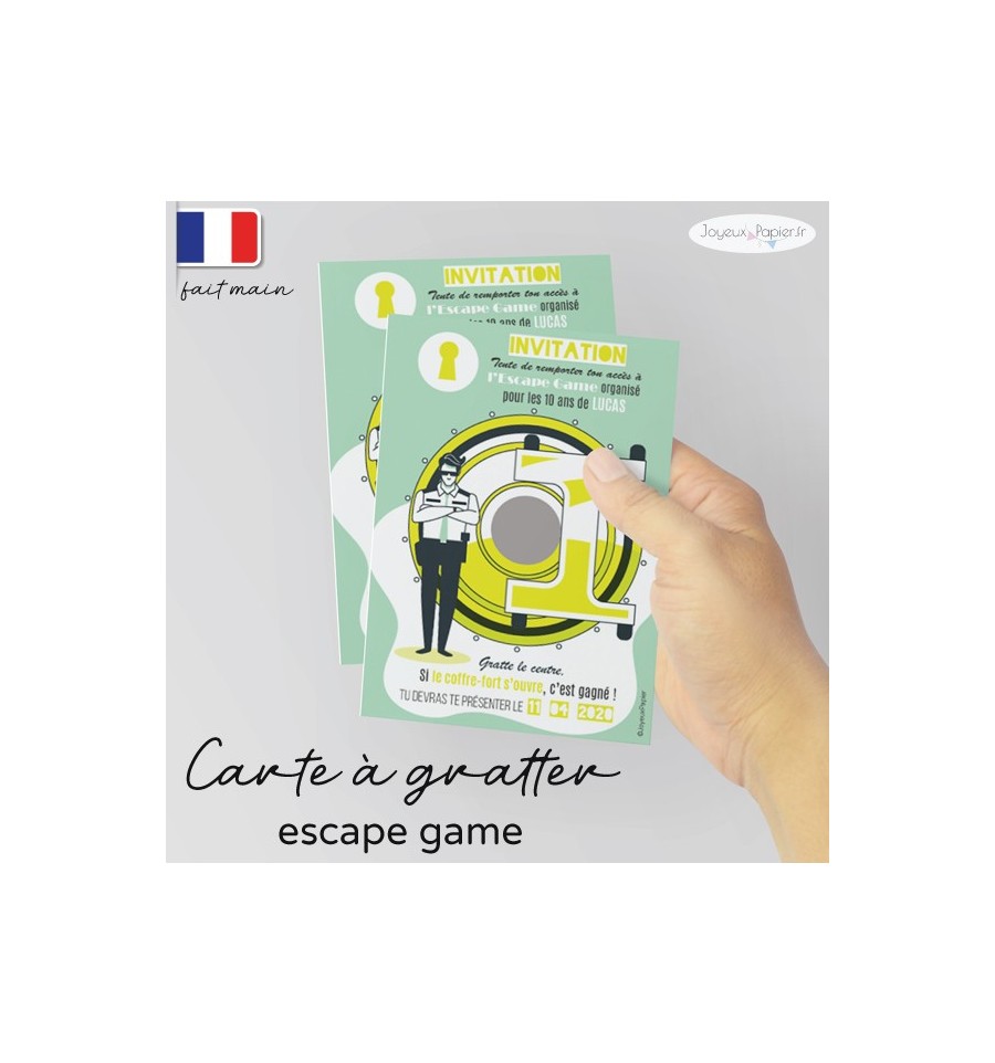 invitation escape game carte à gratter personnalisée