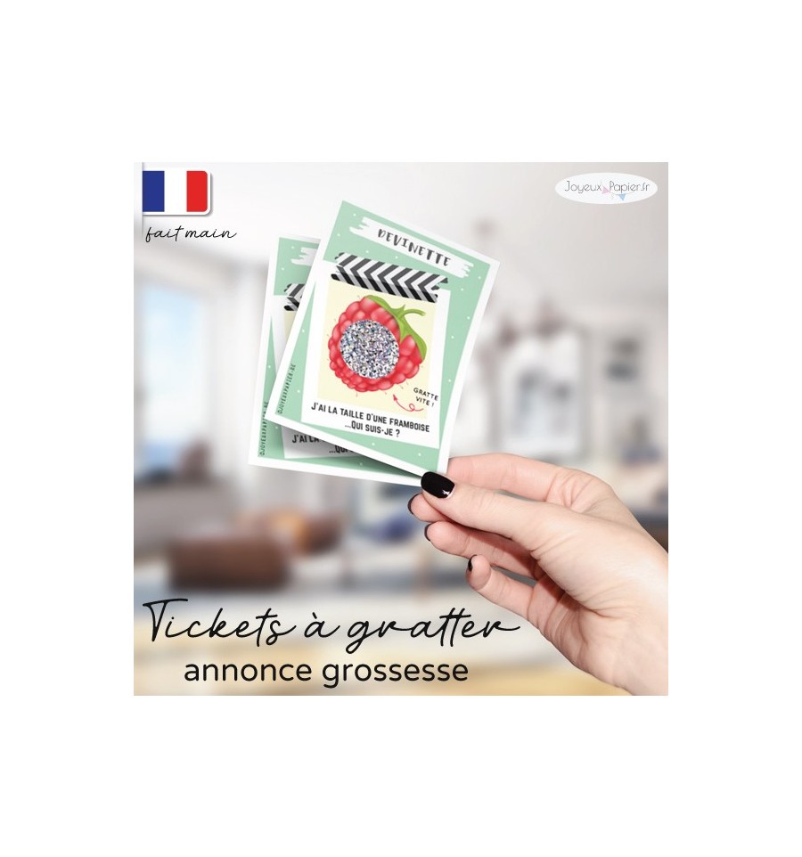 Carte a gratter annonce grossesse framboise taille fruit bébé