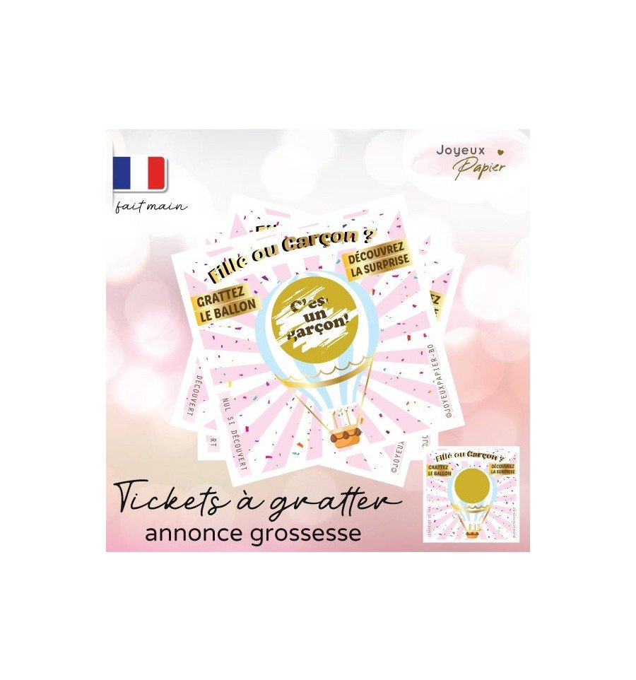 carte a gratter révélation fille ou garçon montgolfière