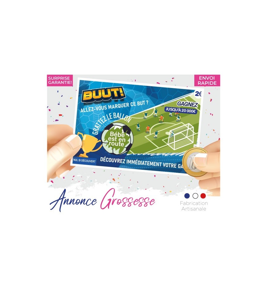 Carte à gratter annonce grossesse BUUT penalty foot : tu vas être tonton, papy…