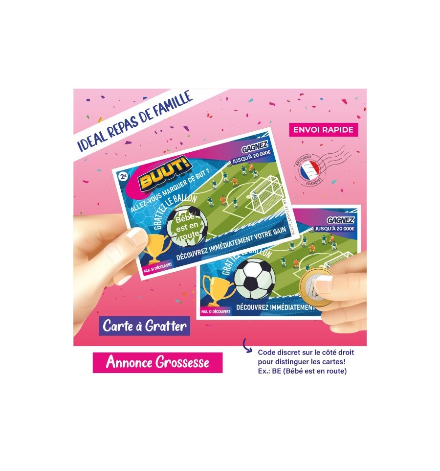 Carte à gratter annonce grossesse BUUT penalty foot : tu vas être tonton, papy…