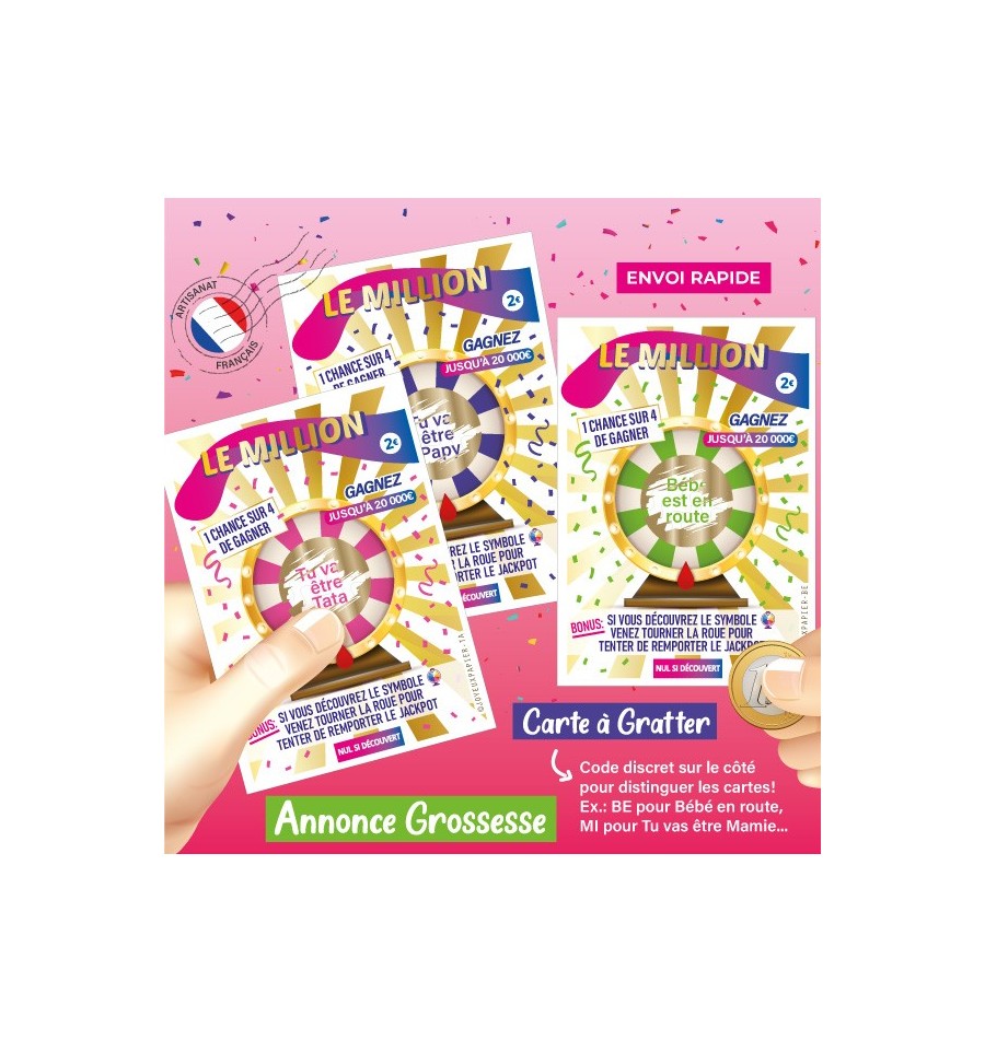 annonce grossesse originale carte à gratter le million