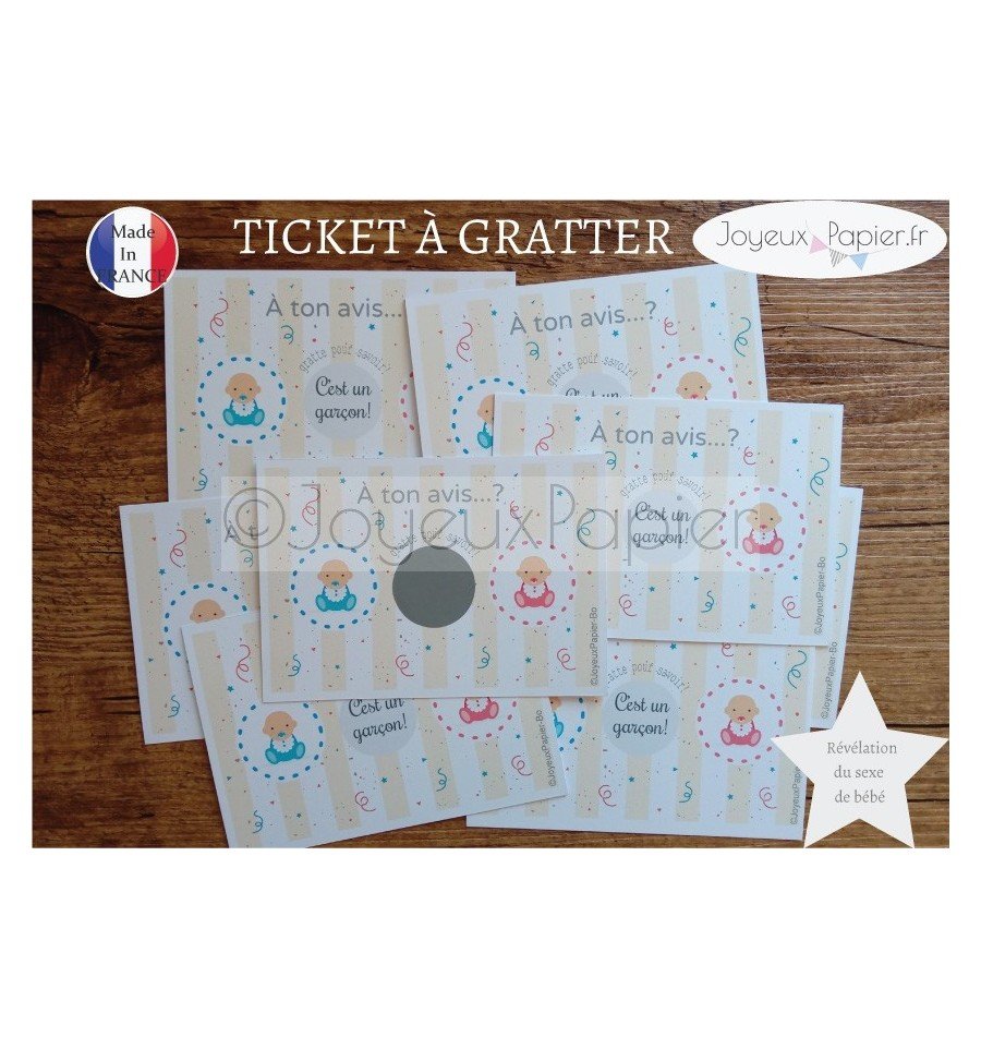 Ticket mini carte à gratter révélation sexe bébé à ton avis