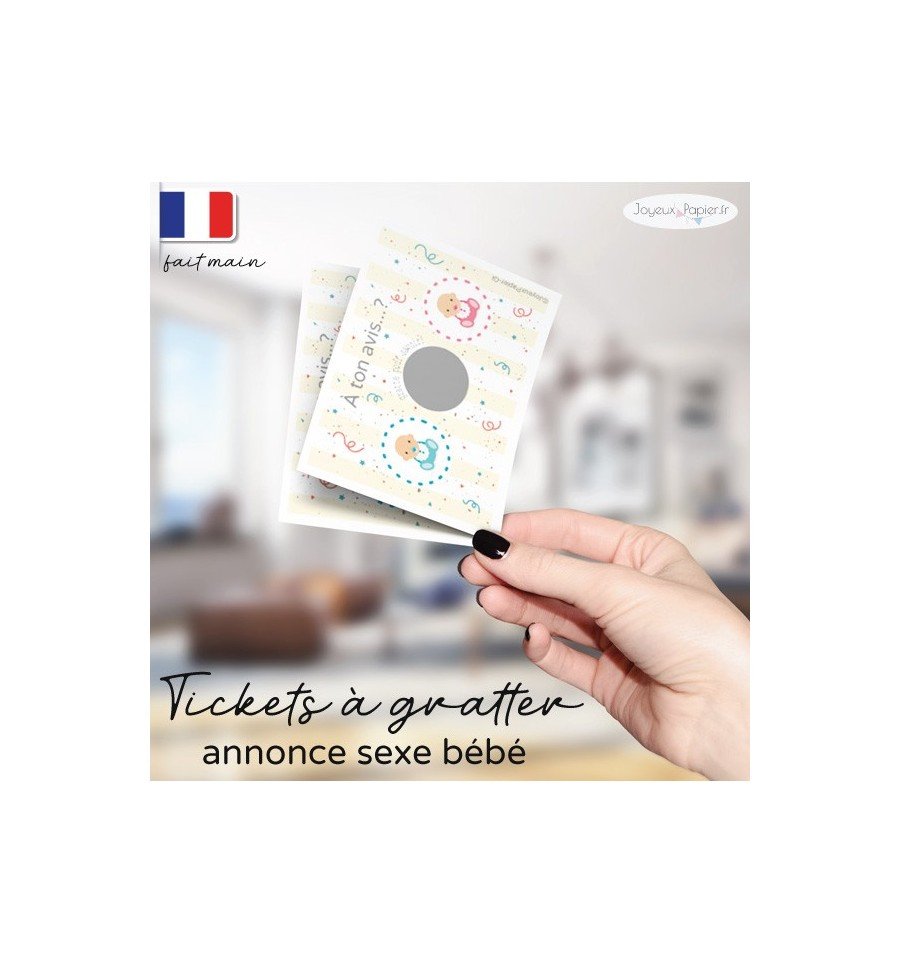 Ticket mini carte à gratter révélation sexe bébé à ton avis