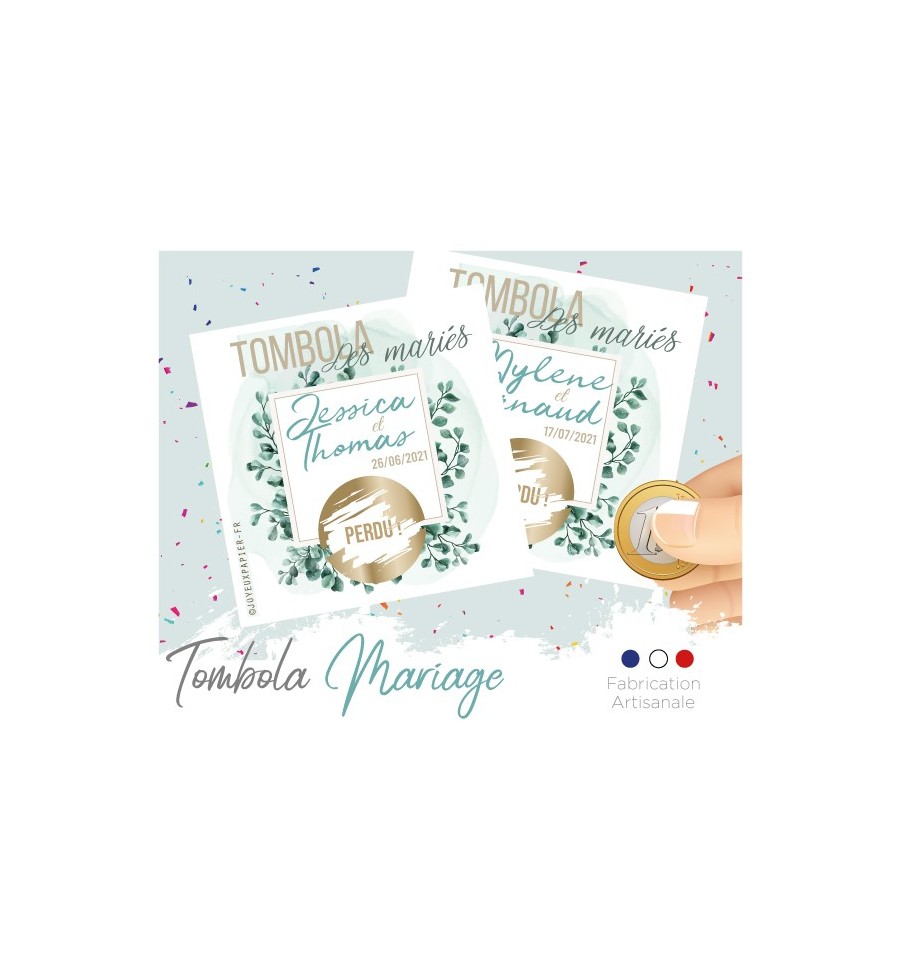 tombola des mariés eucalyptus animation mariage carte à gratter