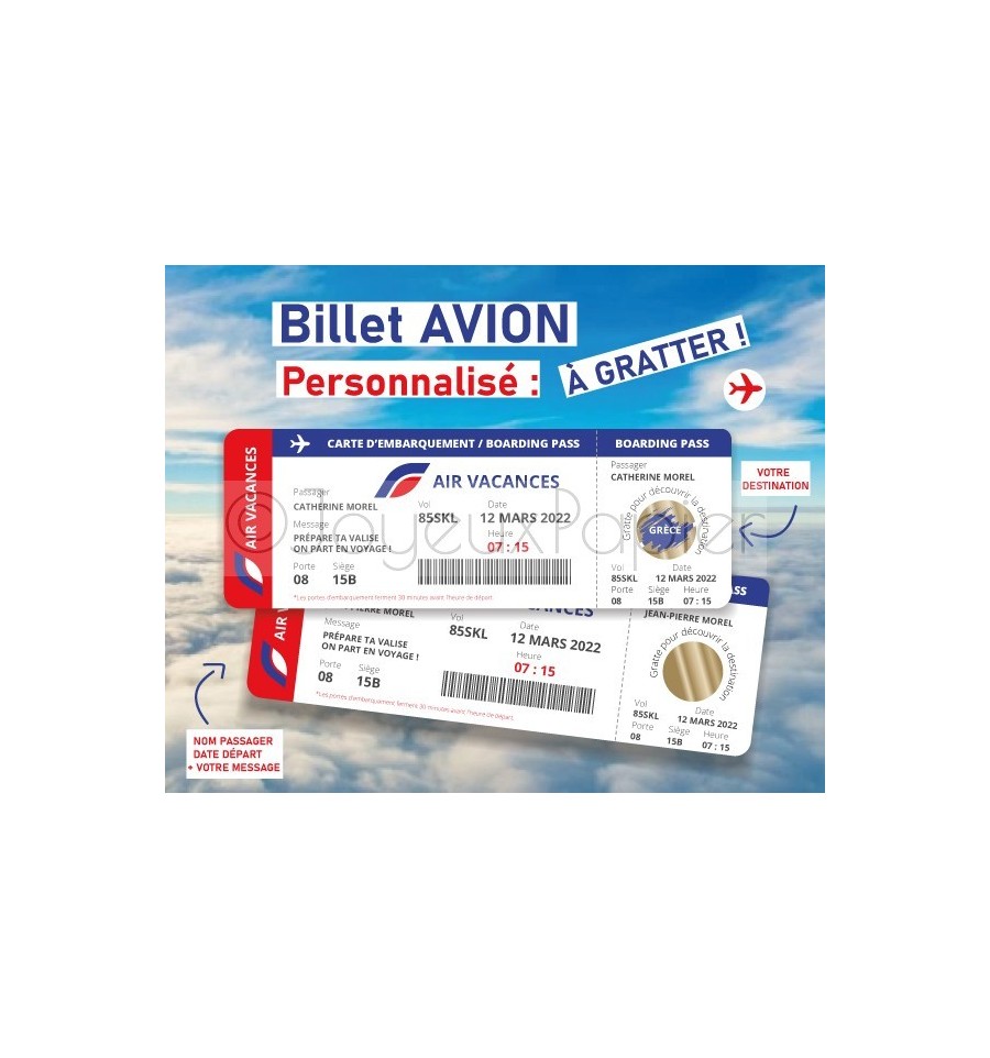 Billet avion à gratter voyage surprise carte embarquement