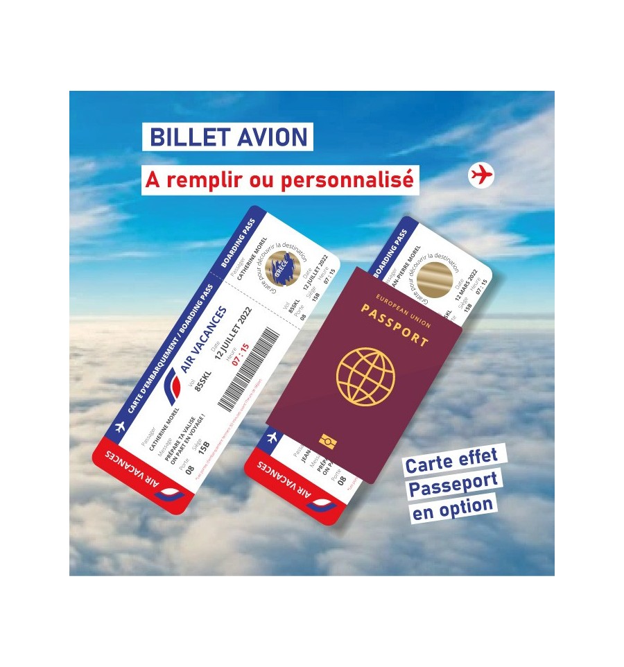Billet avion à gratter voyage surprise carte embarquement