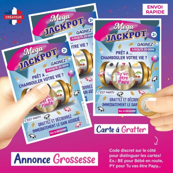 Carte à gratter annonce grossesse ticket modèle 777 jackpot