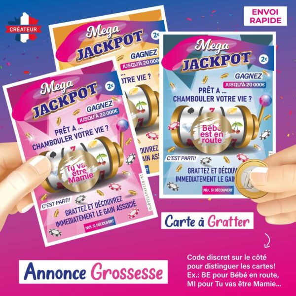 Carte à gratter annonce grossesse ticket modèle 777 jackpot